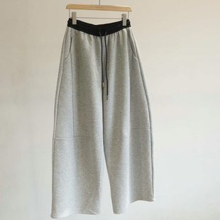 王炸主推款!灰色高腰弯刀休闲裤女宽松显瘦慵懒洋气运动卫裤长裤