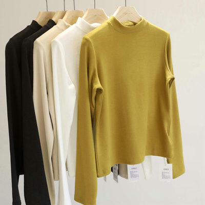 自带暖绒感！天丝羊毛加绒半高领打底衫女修身显瘦内搭T恤上衣
