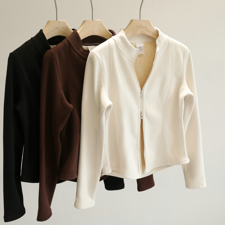 品质小暖炉！加绒立领双拉链外套女小蛮腰显瘦短款轻便保暖上衣