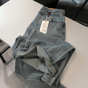 潮 女百搭蓝色直筒拖地长裤 遮肉神裤 高腰宽松显瘦大阔腿牛仔裤