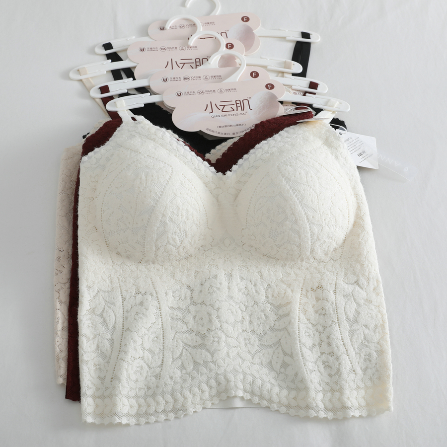 短款法式蕾丝吊带抹胸带胸垫背心