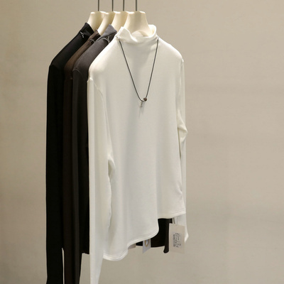 小蛮腰内搭~气质半高领磨毛正肩长袖T恤女秋冬收腰显瘦打底衫上衣