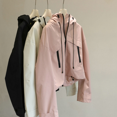 绝dui实穿型！休闲风连帽短款外套女宽松拉链冲锋衣时尚百搭上衣