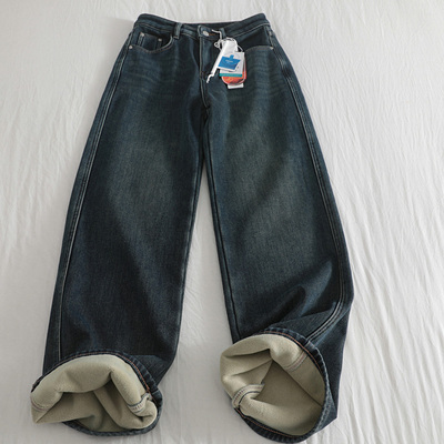 阔腿牛仔裤拖地长裤加绒