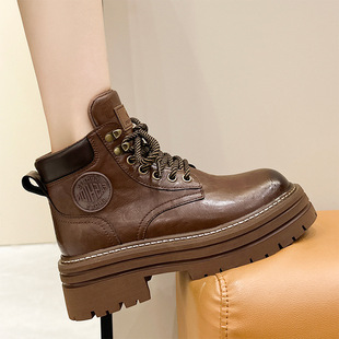秋冬女鞋真皮马丁靴加绒保暖防寒冷天冬鞋防滑不打脚皮鞋增高皮靴