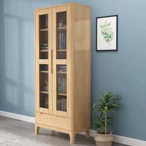 北欧全实木书柜组合现代简约防尘玻璃门展示柜落地置物柜带抽木柜