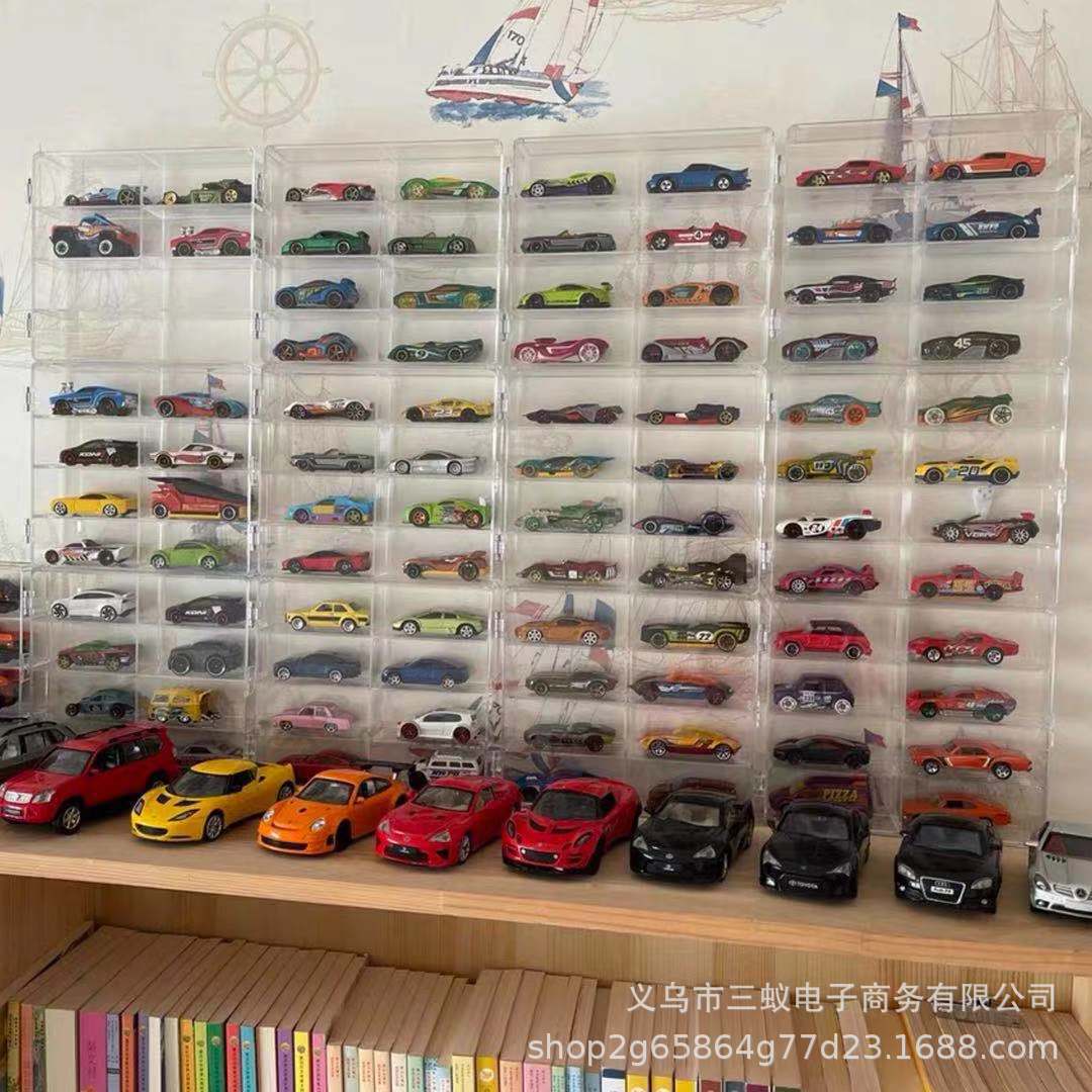 火柴盒卡儿童玩具车模收纳盒1:64小汽车防尘多格收纳架