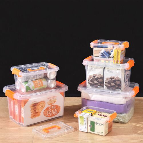 玩具收纳透明收纳盒玩具零件塑料收纳盒带提手储物箱化妆品整理箱