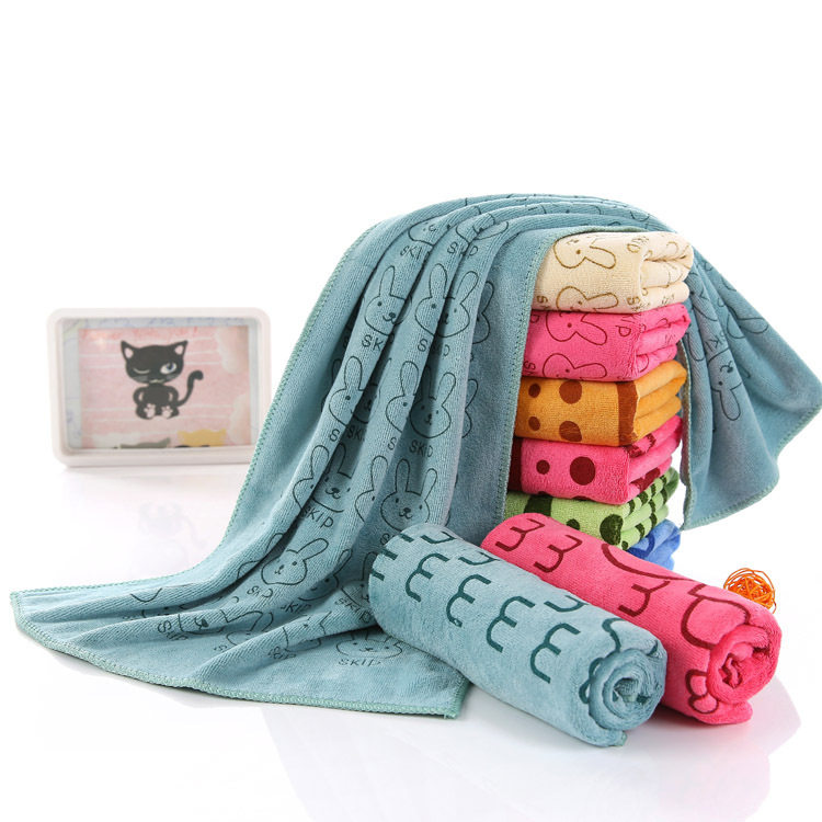 超细纤维卡通印花毛巾400/㎡厚干发巾35*75磨绒吸水巾