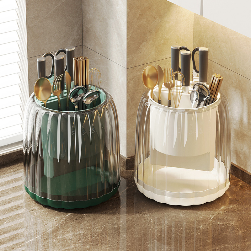 旋转刀架筷子笼沥水透明多功能厨房置物架刀具刀架筷筒收納架