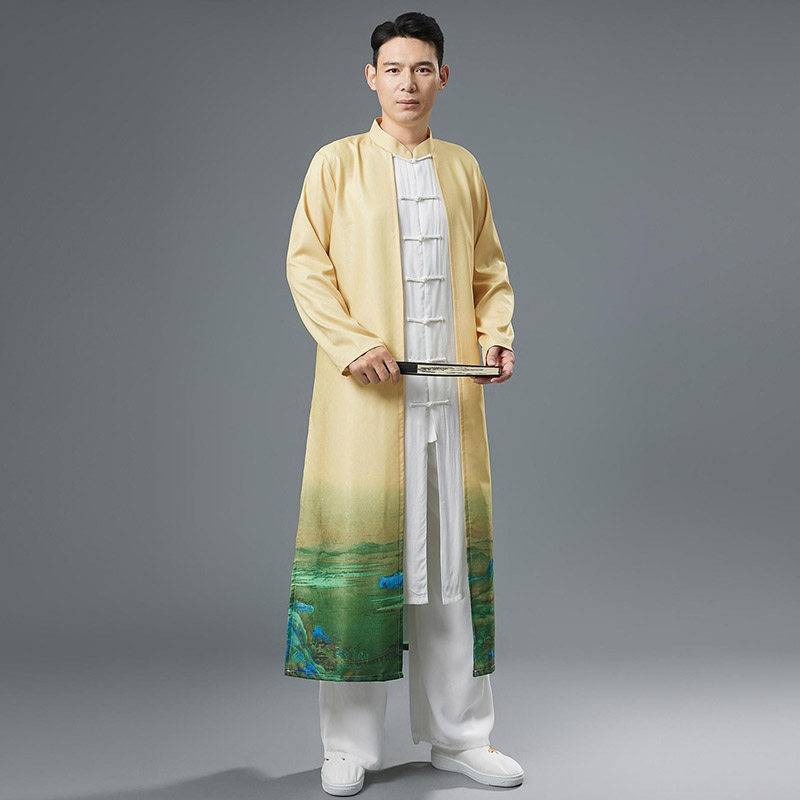 中国风涤麻汉服千里江山图长衫