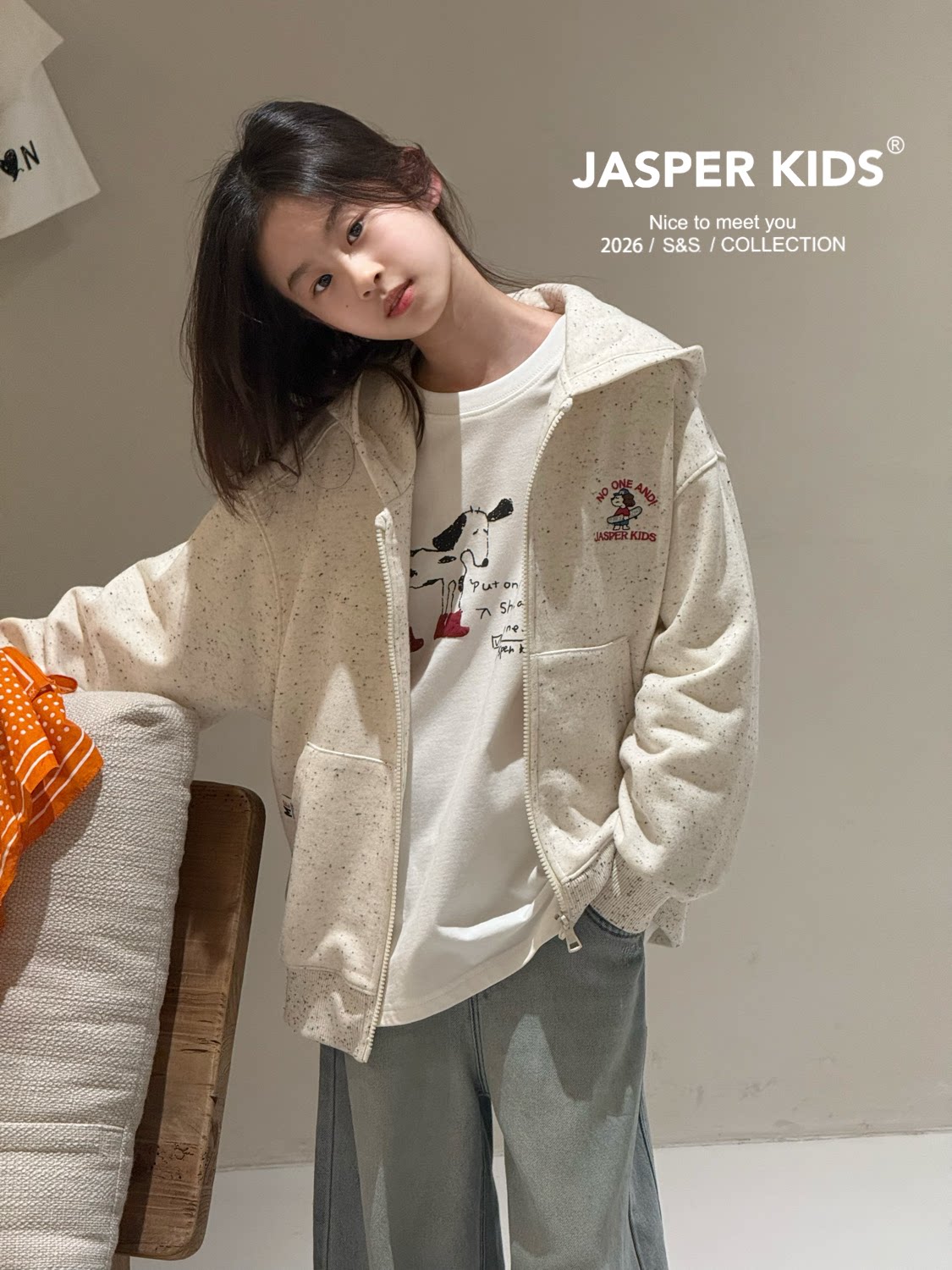 Jasper波拉韩国童装2026春装女童韩版拉链卫衣外套中大童休闲上衣