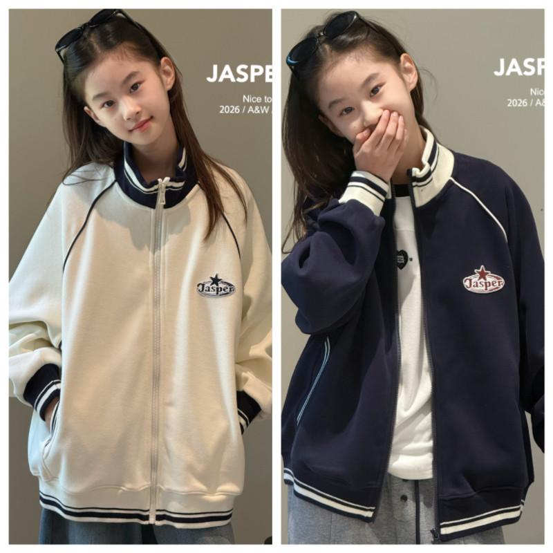 Jasper波拉韩国童装2026秋装男女童韩版棒球服外套中大童开衫上衣