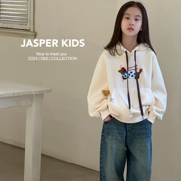 Jasper韩国波拉童装2024秋款女童带帽卫衣韩版中大童甜美上衣亲子