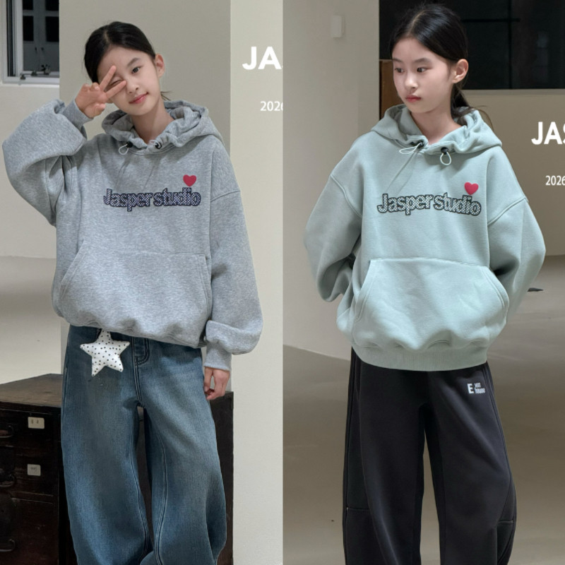 Jasper波拉韩国童装2026冬装女童韩版加绒卫衣中大童休闲连帽上衣