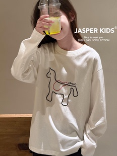 Jasper韩国波拉童装2026春装男女童长袖T恤中大童韩版打底衫上衣