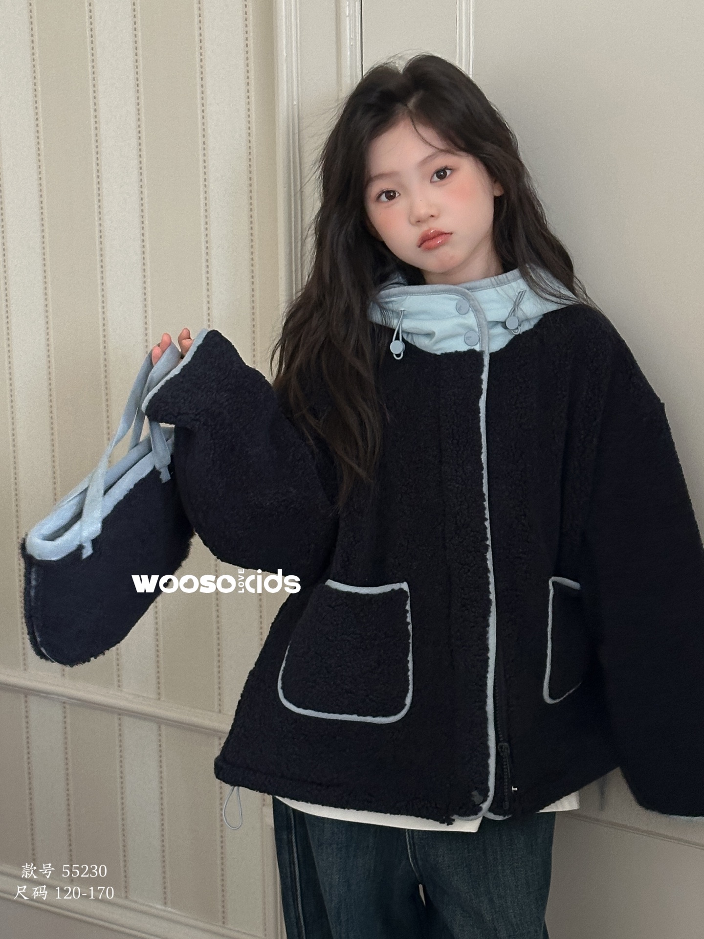 韩国波拉吾束童装2025冬款儿童羊羔毛外套女童皮毛一体保暖上衣潮