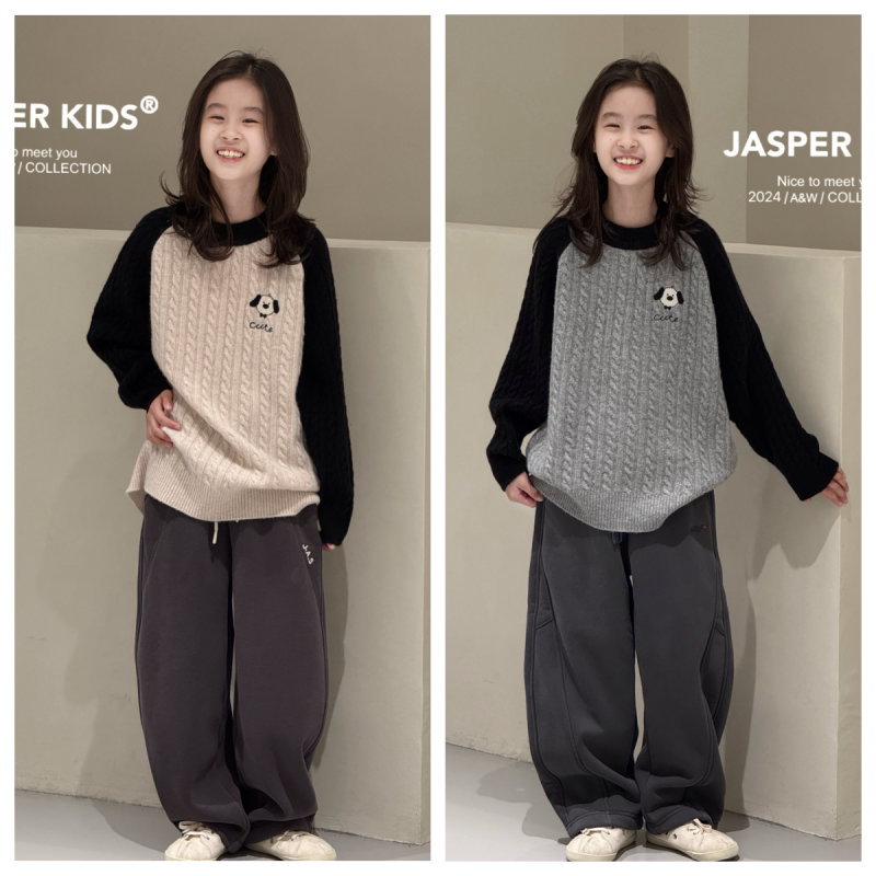 Jasper 韩国波拉童装2024冬款麻花毛衣韩版卡通羊毛衫针织衫上衣