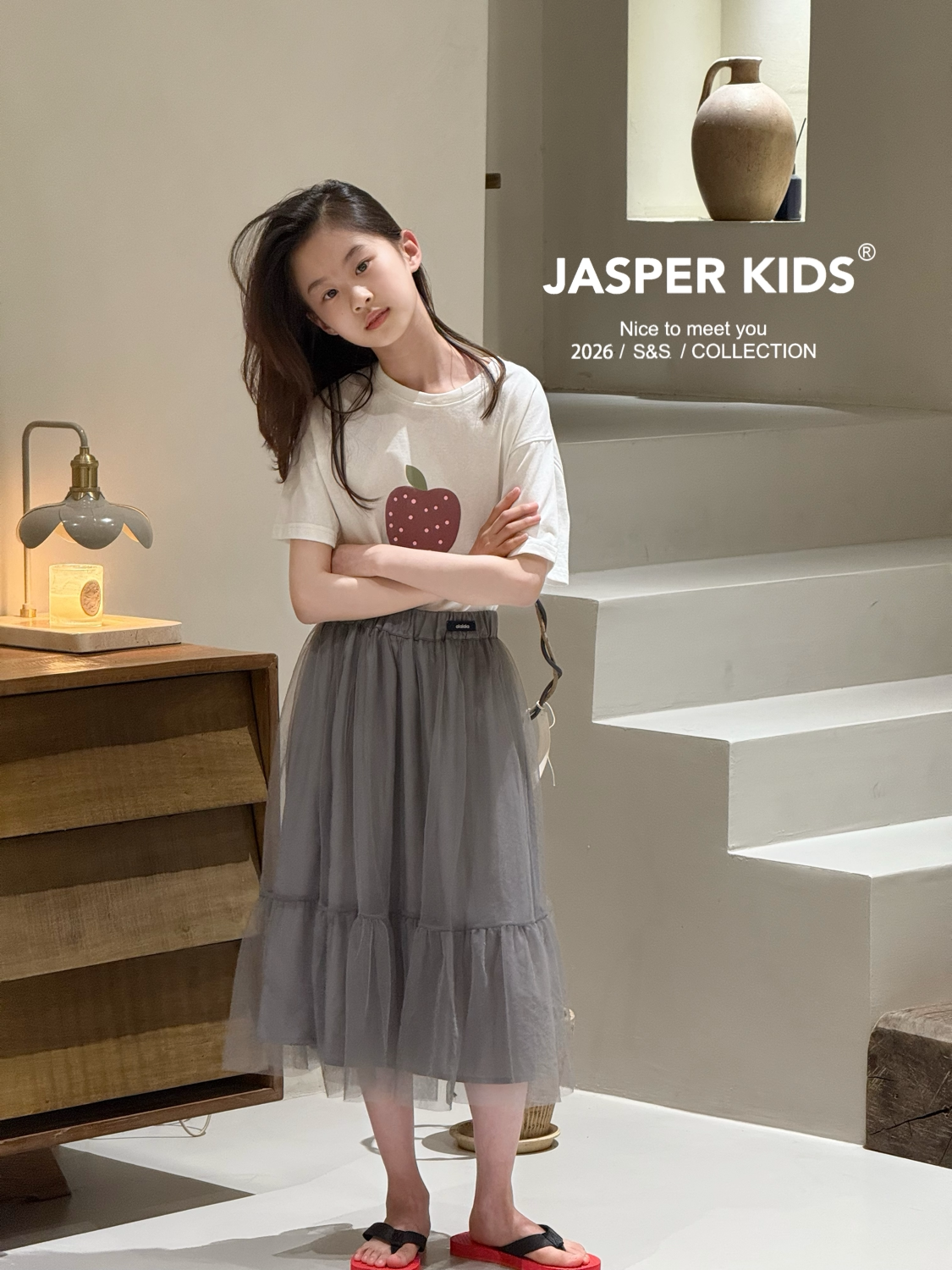 Jasper波拉韩国童装2026夏韩版女童网纱半身裙中大童百搭洋气长裙