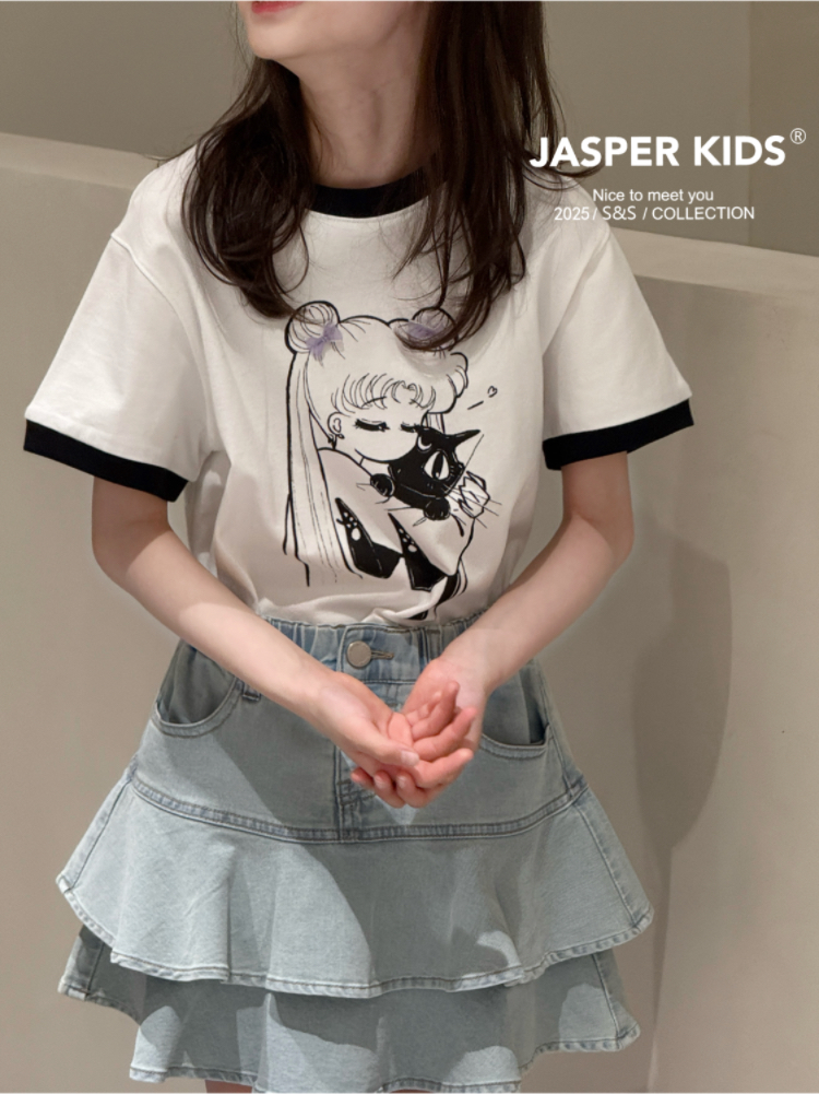 Jasper波拉韩国童装25夏款韩版女童短袖美少女T恤中大童上衣亲子