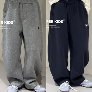 Jasper波拉韩国童装2025冬装男女童韩版加绒运动裤儿童休闲弯刀裤