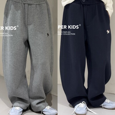 Jasper波拉韩国童装2025冬装男女童韩版加绒运动裤儿童休闲弯刀裤