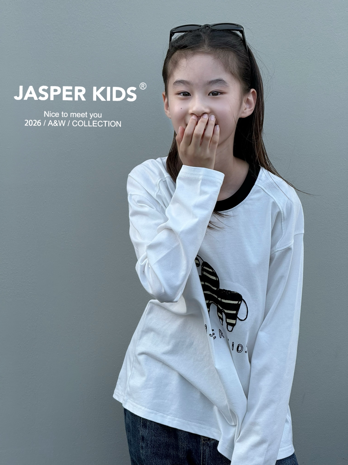 Jasper韩国波拉童装2026秋男女童韩版长袖T恤中大童宽松打底上衣