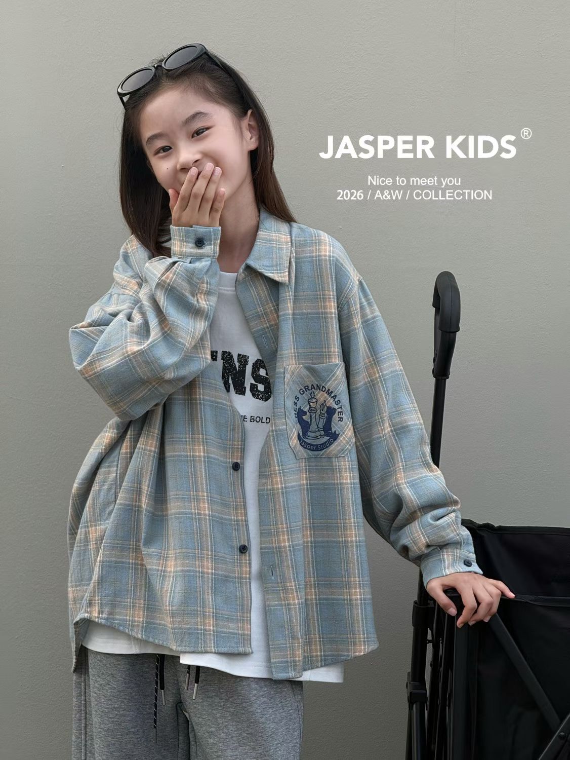Jasper波拉韩国童装2026秋男女童格子衬衫中大童韩版长袖外套上衣