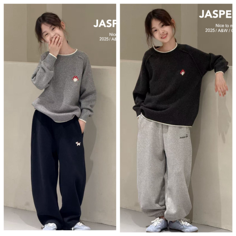 Jasper韩国波拉童装2025冬装儿童韩版蘑菇毛衣中大童宽松针织衫潮