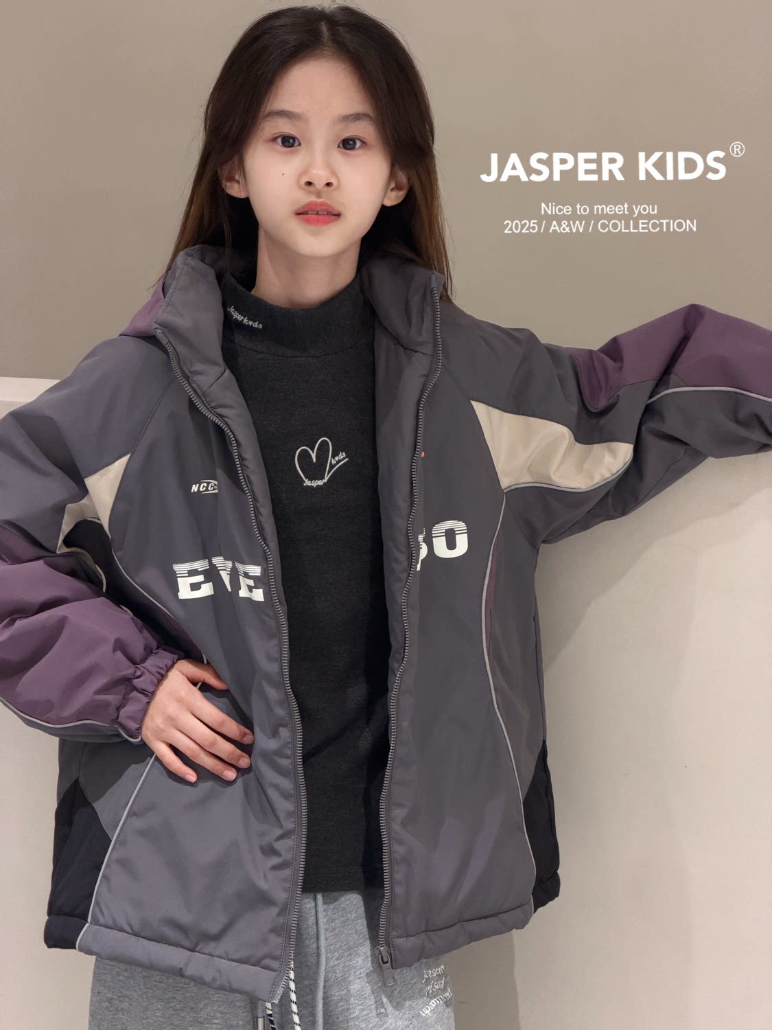特价Jasper波拉韩国童装2025冬儿童韩版连帽冲锋衣男女童夹棉外套