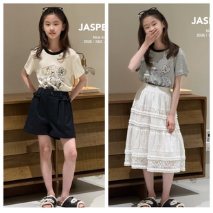 Jasper韩国波拉童装2026夏女童Kitty猫短袖T恤韩版中大童百搭上衣