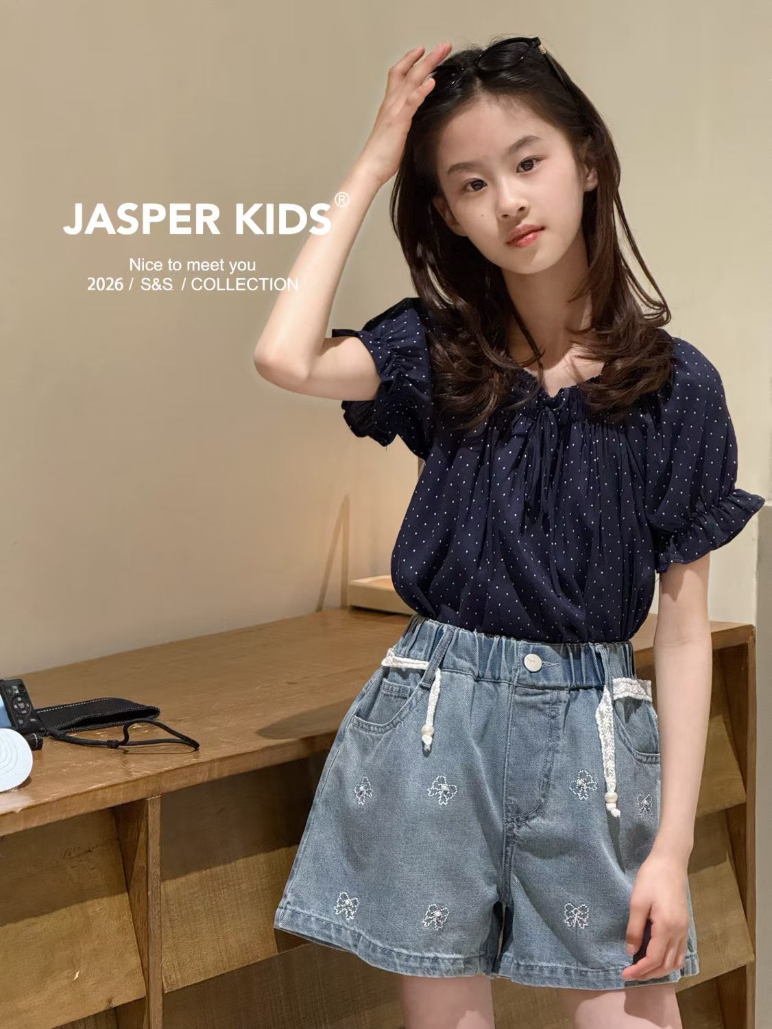 Jasper波拉韩国童装2026夏韩版女童波点短袖T中大童百搭甜美上衣