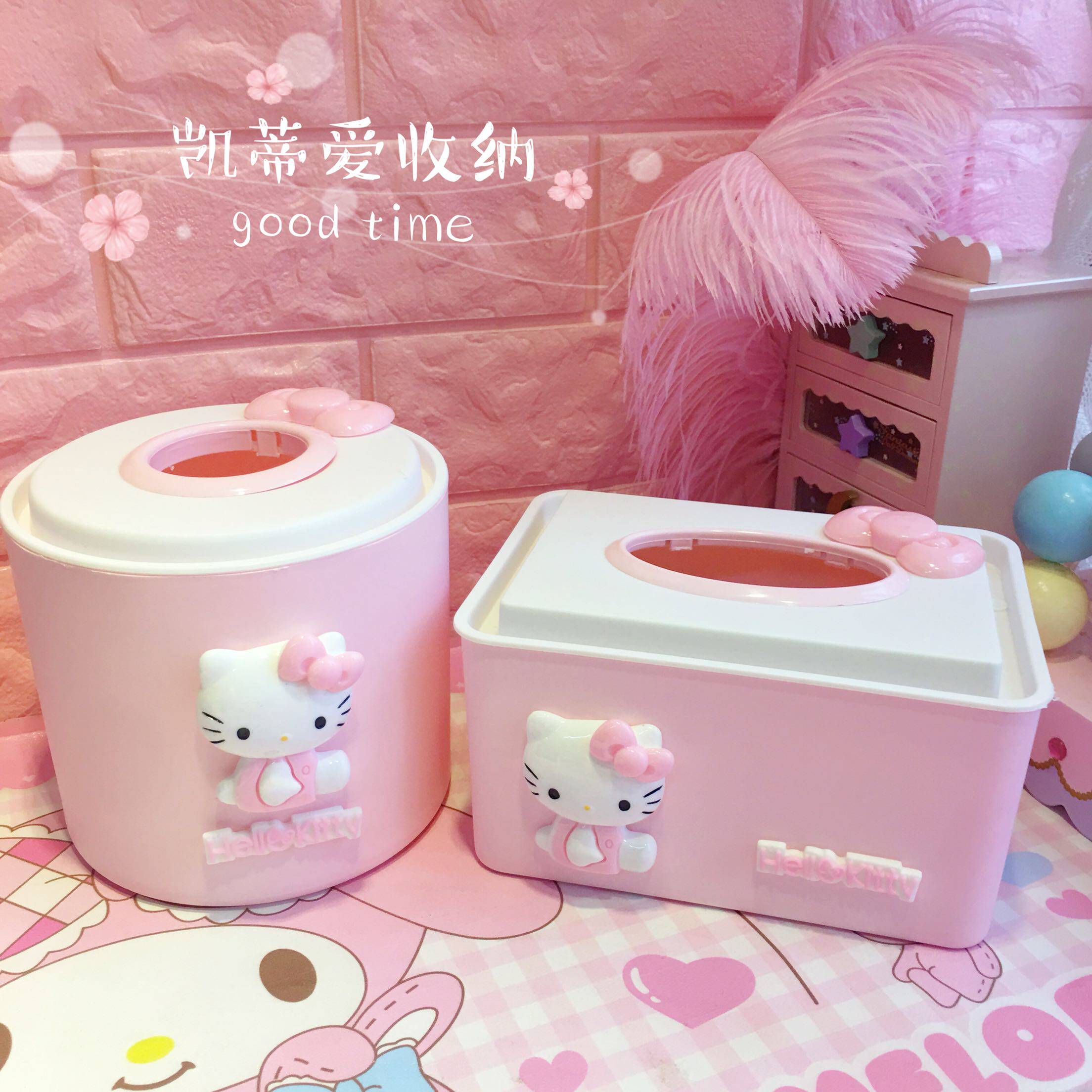 hello kitty 凯蒂猫 卡通纸巾盒纸抽蝴蝶结纸抽 纸抽收纳盒卷纸抽