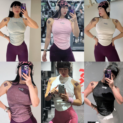 水洗无袖坎肩健身运动复古背心