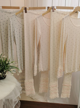 GP冰激凌原单日系甜美秋冬新螺纹纯棉长袖长裤睡衣家居服打底套装