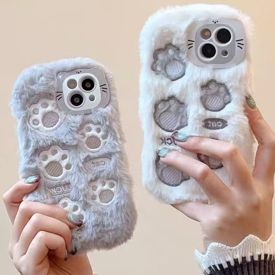 抖音Civi5pro/4/3毛绒手机壳Turbo4Pro/3适用12s小米15/13Ultra/k80/K60/k70红米Note14/13pro+猫爪12/11可爱