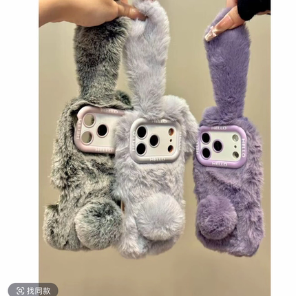 抖音同款oppoA3pro/A5/A2m毛绒k12s/A58x兔耳朵手机壳OPPOFindx9/7/8/6软OPPO Reno14/13/12/11/10兔子A6可爱