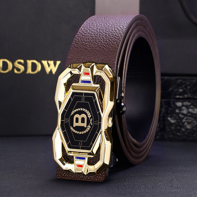 保罗男士皮带鳄鱼自动休闲牛皮腰带时尚商务真皮中年高档百搭裤带