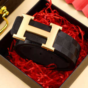 送男友奢侈裤 皮带品牌正品 腰带男 平滑扣真皮牛仔裤 格纹腰带礼盒装