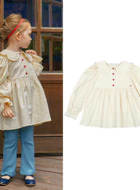 (现货)韩国PRANKSOME22秋季女童荷叶边大领衬衫连衣裙