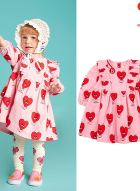 (现货)BEBEDEPINO/贝贝品诺23春款女童粉色褶皱长袖连衣裙