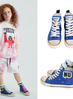 NUNUNU23夏款男女儿童蓝色做旧帆布鞋