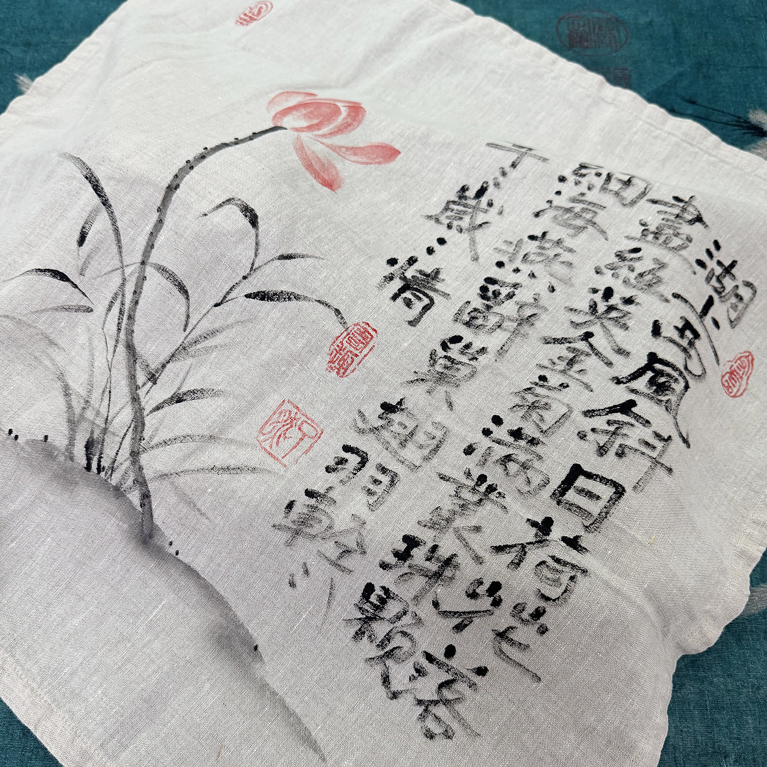 茶盘盖布手绘防尘茶具笔记本遮灰布方巾手帕背景布亚麻禅意新中式