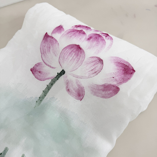 手绘围巾新中式棉莫代尔禅意荷花女软文艺茶服汉服茶人披肩复古风