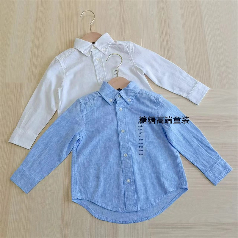 亚麻儿童薄款长袖衬衫~夏季男童女童翻领纯色衬衣防外套空调衫