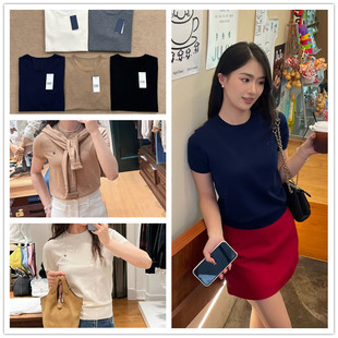 纯元~春夏女款匹马棉短袖薄款套头圆领针织衫T恤女士百搭纯色上衣