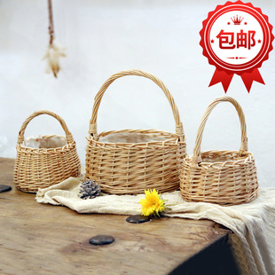 柳条筐编制篮手工艺品仿手提干花鲜花插花篮收纳筐储物整理装饰-