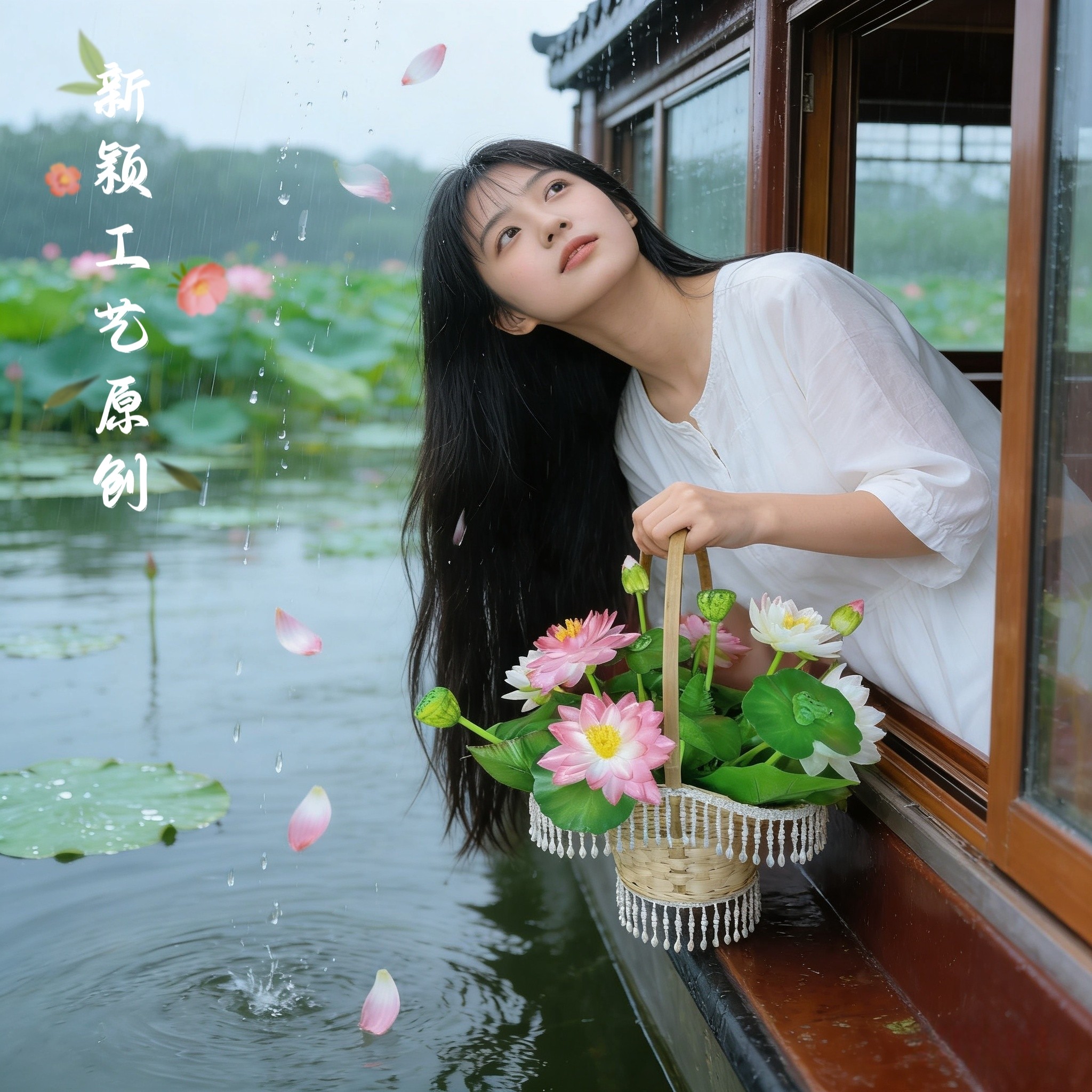 荷花拍摄花篮汉服摄影道具花篮古风舞蹈拍摄花篮魏晋风田园小花篮图片