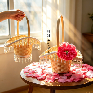簪花入梦花篮道具流苏花篮吊坠舞蹈篮手提篮唐装竹编跳舞篮