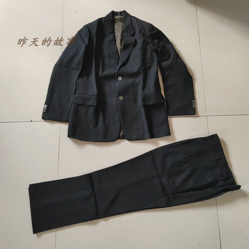 향수를 불러일으키는 오래된 재고 80년대 SHANGXING CHANGHAI GARMENT FACTORY 맞춤형 검은 양복 네이비 그레이